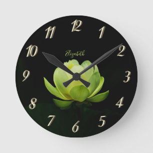 Green Lotus Flower Landscape, Zen    Round Clock