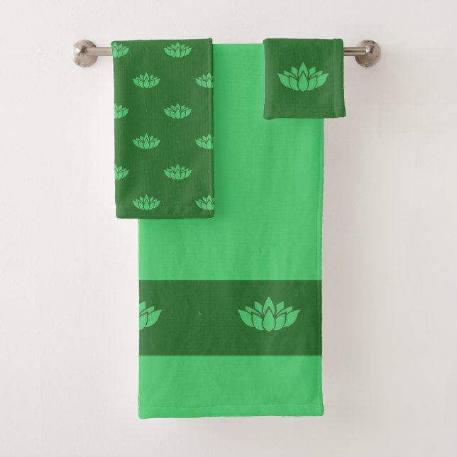 Green lotus flower pattern bath towel set (Insitu)