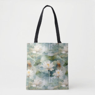 Green Lotus Flowers Serenity Tote Bag