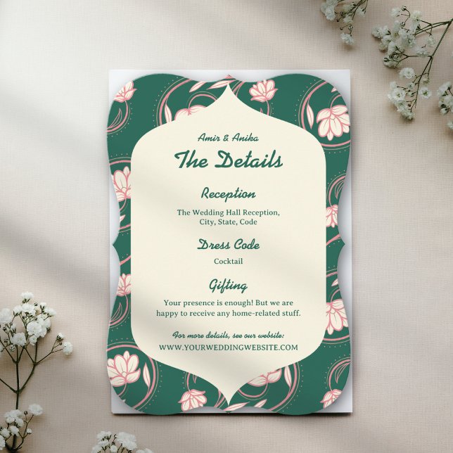 Green Lotus Lanterns Indian Wedding Details Card (Creator Uploaded)