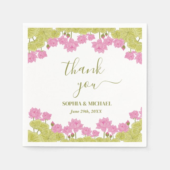 Green Lotus Lily Flowers Wedding Indian Napkin (Front)