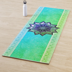Green lotus mandala yoga mat