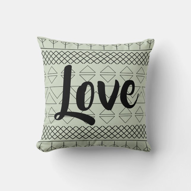 Green Love Aztec Pattern Print Geometric Southwest Cushion (Front)
