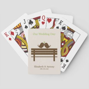 Green Love Birds on Park Bench Playing Cards