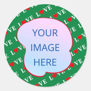 Green LOVE Heart Classic Round Sticker