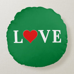 Green LOVE Heart Retro Timeless Elegant Round Cushion
