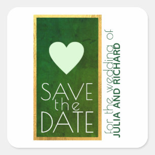 green love heart save-the-date wedding  square sticker
