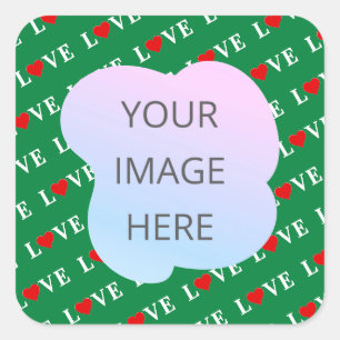Green LOVE Heart Square Sticker