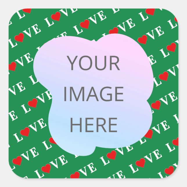 Green LOVE Heart Square Sticker (Front)