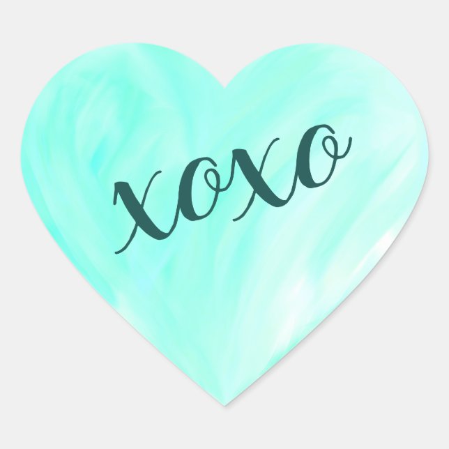 Green Love Heart Xoxo Watercolor Painted Sticker (Front)