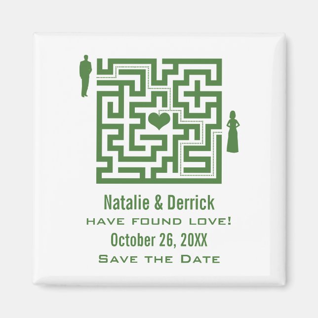 Green Love Maze Save the Date Magnet (Front)