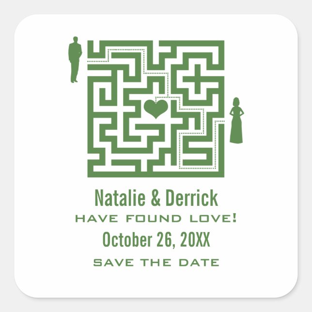 Green Love Maze Save the Date Stickers (Front)