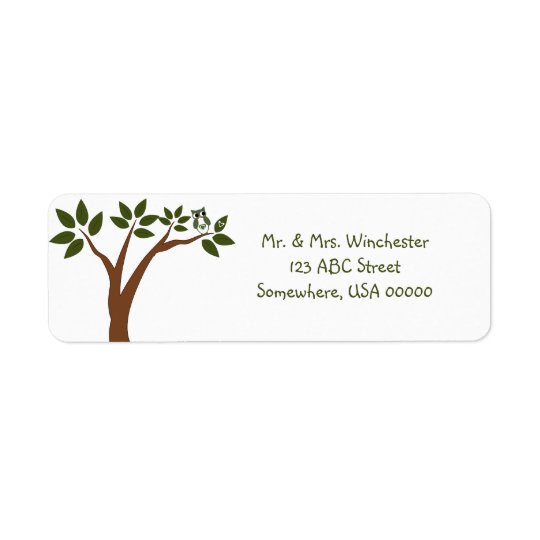 Green Love Owl In Tree Return Address Label