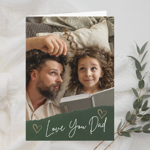 Green Love You Dad Heart Custom Photo Father's Day Card