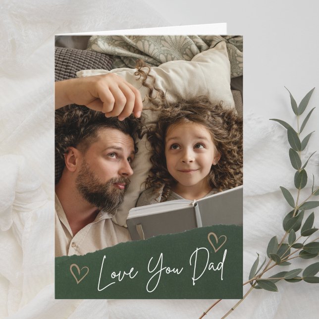 Green Love You Dad Heart Custom Photo Father's Day Card (Creator Uploaded)