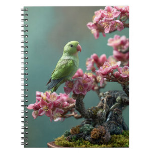 Green Lovebird and Blossoms Spiral Notebook
