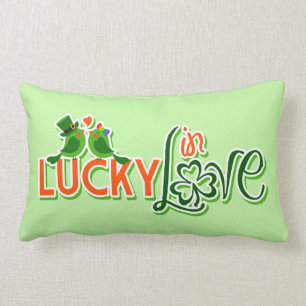 Green Lovebirds Irish Shamrock Love Pillow
