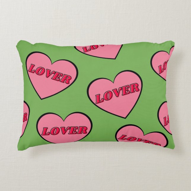 Green Lover Heart Pattern Decorative Cushion (Front)