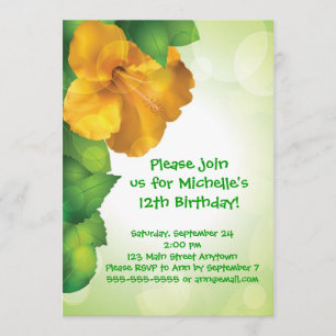 Green Luau Hibiscus Hawaii Invitations