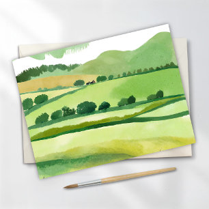 Green Lucious Hillside   Nature Watercolor Postcard