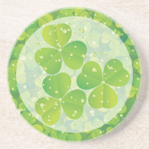 Green lucky charm clover shamrock drink coaster