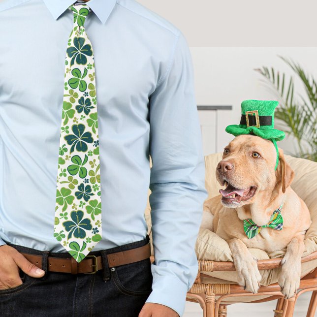 Green Lucky Clover 4 Leaves Shamrock Pattern Tie (Creator Uploaded)