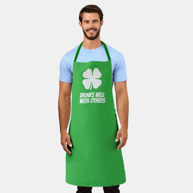 Green lucky clover funny St Patrick's Day  Apron (Worn)