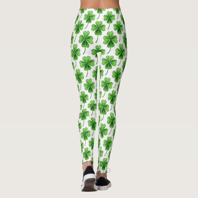 Green Lucky Clover Pattern St Patrick's Day Leggings (Back)