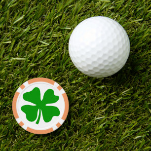 Green lucky clover poker chip golf ball markers