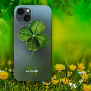 Green Lucky Clover Shamrock Name and Monogram iPhone 16 Case