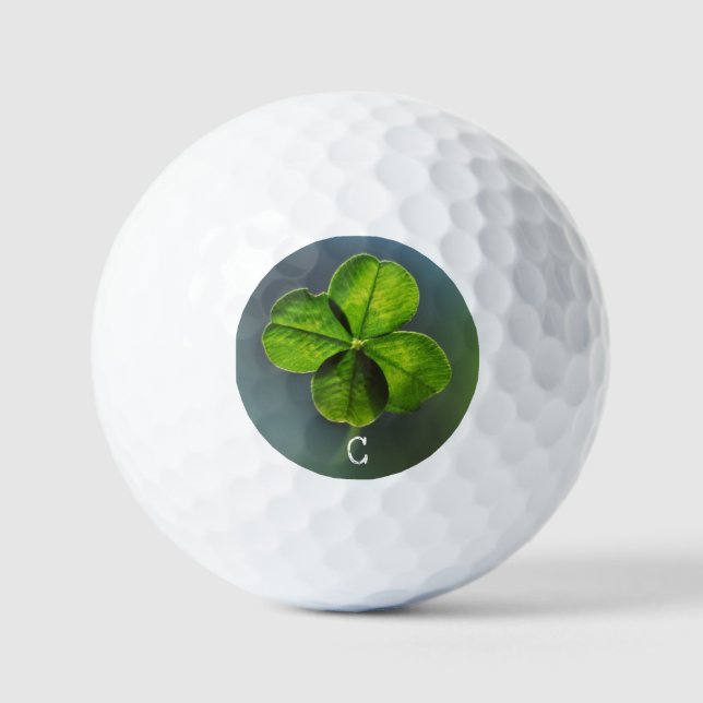 Green Lucky Clover Shamrock Name and Monogram Golf Balls (Front)