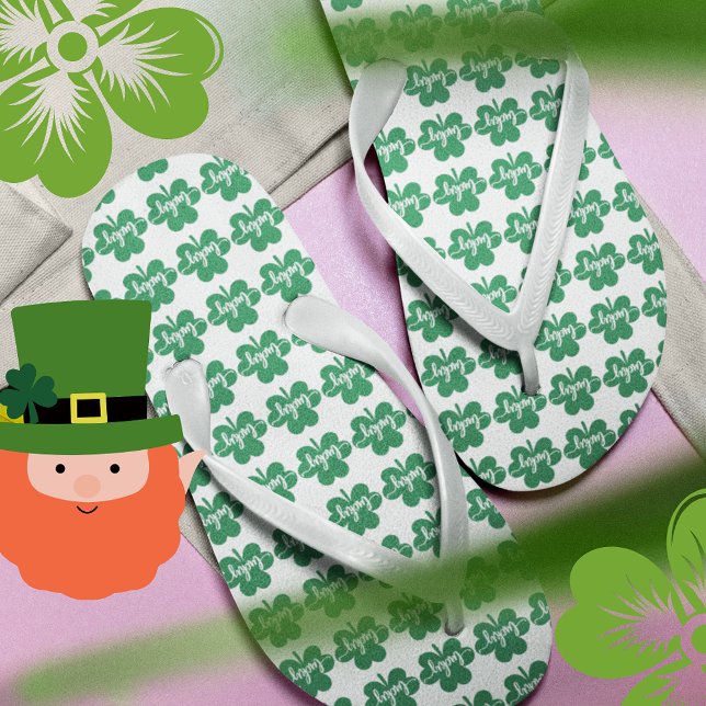 Green Lucky Clover St. Patrick Day  Thongs (Green Lucky Clover St. Patrick Day Flip Flops)