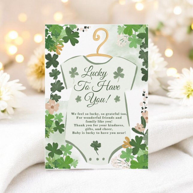 Green Lucky Clover St. Patrick’s Day Baby Shower Thank You Card (Green Lucky Clover St. Patrick’s Day Baby Shower Thank You Card)