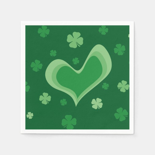 Green lucky clover St Patrick's Day party napkins (Front)