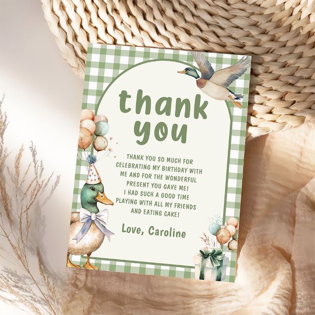 Green Lucky Duck Balloon Birthday Thank You Card  (Creator Uploaded)