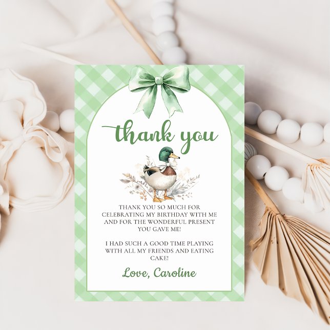 Green Lucky Duck Boy Birthday Thank You Card (Creator Uploaded)