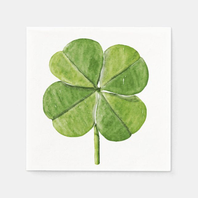 Green lucky Four-leaf clover Shamrock hand painted Napkin (Front)