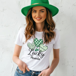Green Lucky Hearts Personalised  St. Patrick's T-Shirt