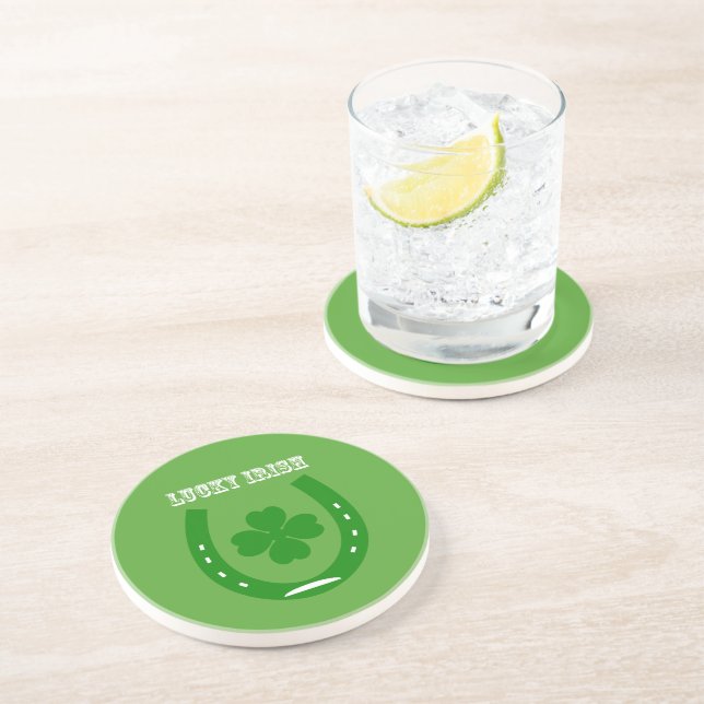 Green Lucky Horseshoe with 4 leaf shamrock Coaster (Side)