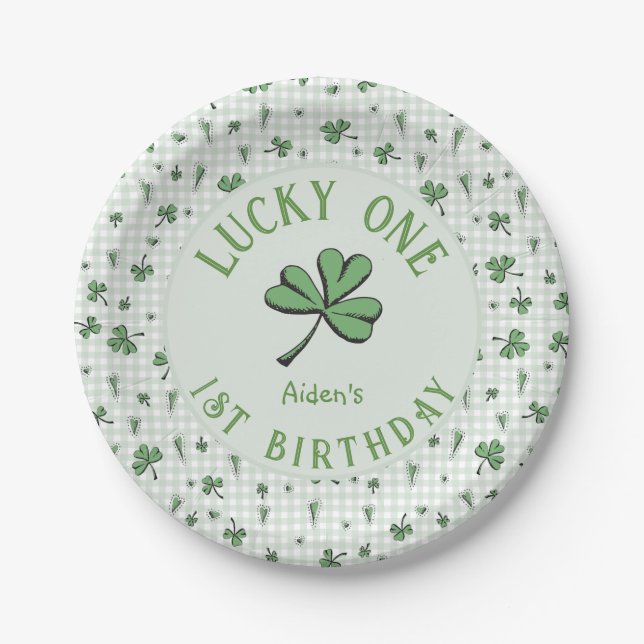 Green Lucky One Irish 1st Birthday Paper Plate (Front)