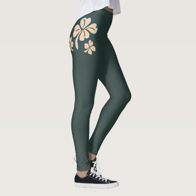 Green Lucky Shamrock Clover St. Patrick`s Day Leggings (Right)