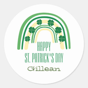 Green lucky Shamrock horseshoe St. Patrick's Day Classic Round Sticker
