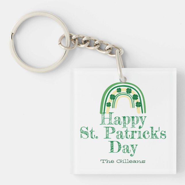 Green lucky Shamrock horseshoe St. Patrick's Day Key Ring (Front)