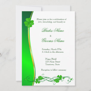 Green Lucky Shamrock Pattern Wedding Invitation
