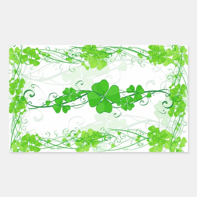 Green Lucky Shamrock Rectangular Sticker (Front)