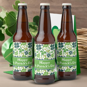 Green Lucky Shamrocks Clover St. Patrick`s Day  Beer Bottle Label