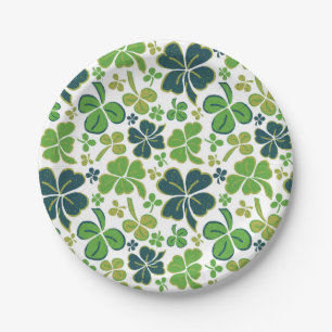 Green Lucky Shamrocks Clover St. Patrick`s Day Paper Plate