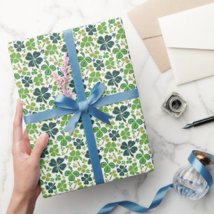 Green Lucky Shamrocks Clover St. Patrick`s Day Wrapping Paper