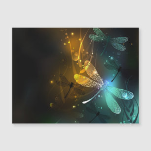 Green luminous dragonfly flight