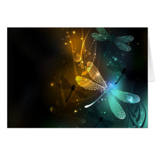 Green luminous dragonfly flight